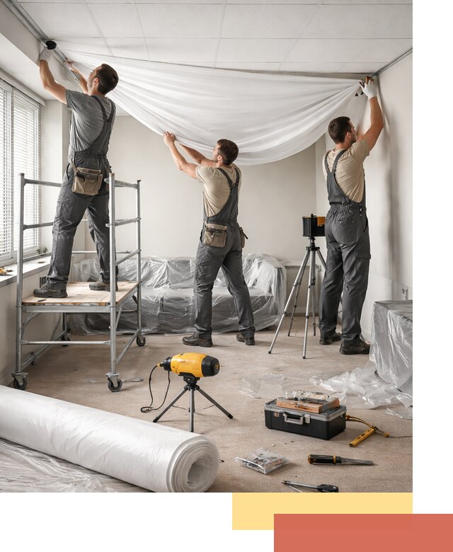 Монтаж натяжного потолка в офисе в Тихвине