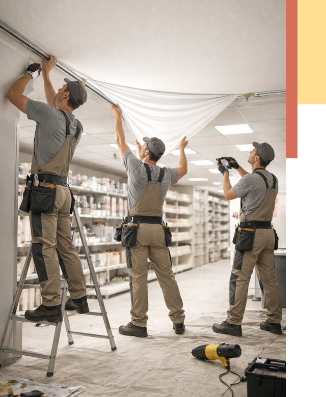 Монтаж натяжного потолка в магазине в Тихвине от 4918 руб. быстро и недорого | ОТДЕЛОЧНИК-Тхв