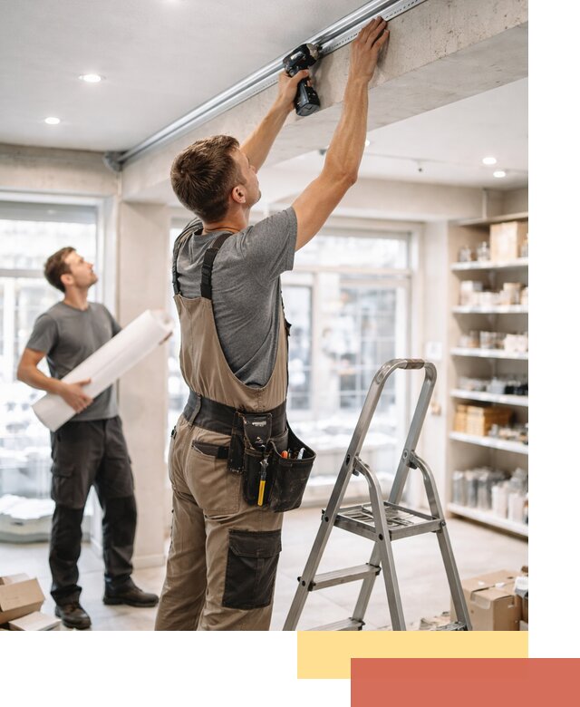 Монтаж натяжных потолков в магазине в Тихвине