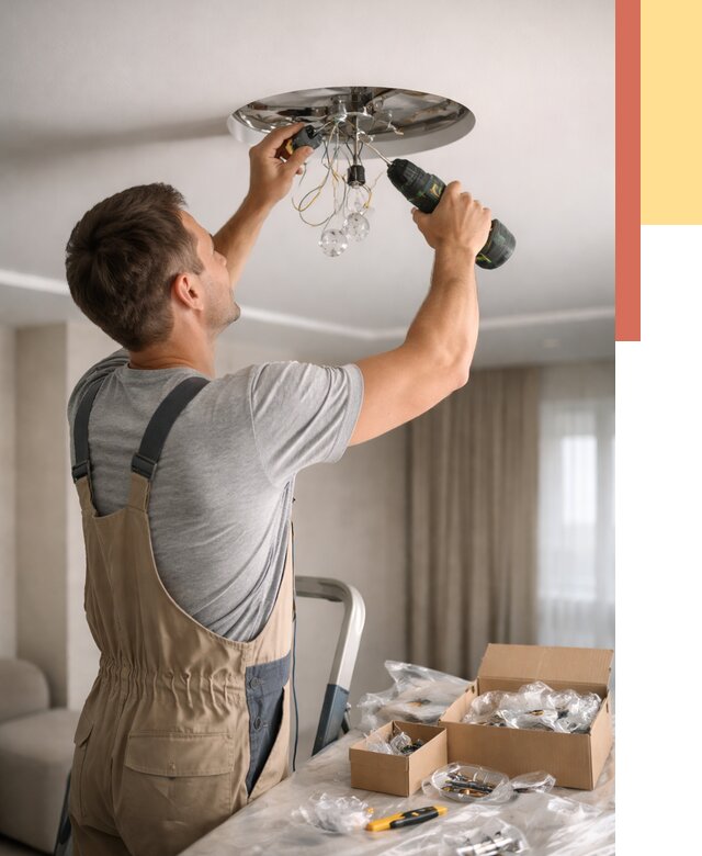 Установка люстры в натяжной потолок в Тихвине от 1311 руб. | Быстро и недорого — ОТДЕЛОЧНИК-Тхв