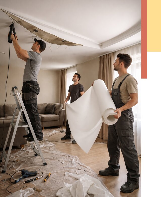 Замена полотна натяжного потолка в Тихвине от 10382 руб. быстро и недорого | ОТДЕЛОЧНИК-Тхв