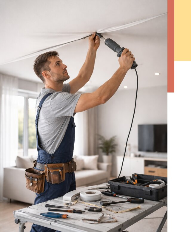 Ремонт натяжных потолков в Тихвине от 10382 руб. под ключ — ОТДЕЛОЧНИК-Тхв