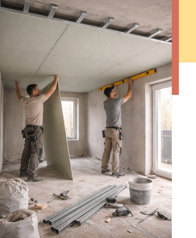 Одноуровневый потолок из гипсокартона в Тихвине от 820 руб. — монтаж под ключ | ОТДЕЛОЧНИК-Тхв