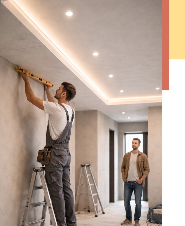 Потолок из гипсокартона с подсветкой в Тихвине от 820 руб./м2 под ключ | ОТДЕЛОЧНИК-Тхв