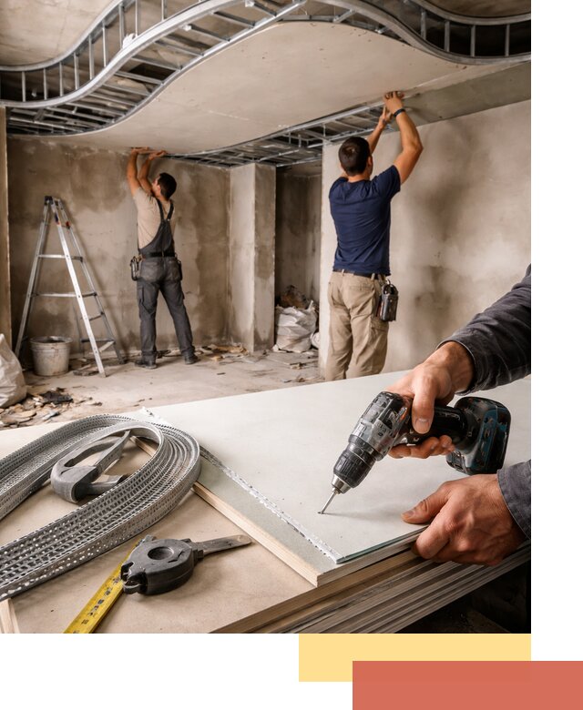 Криволинейный потолок из гипсокартона в Тихвине — монтаж и отделка