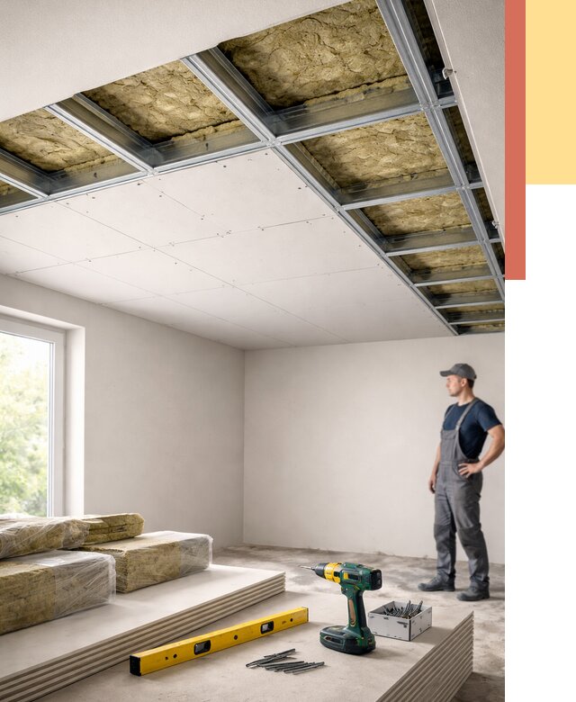 Звукоизоляция потолка ГКЛ в Тихвине от 1038 руб. — монтаж под ключ | ОТДЕЛОЧНИК-Тхв